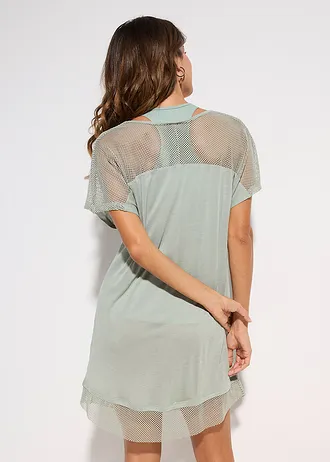 T-shirt long de plage en viscose fluide, Couleur: roseau clair