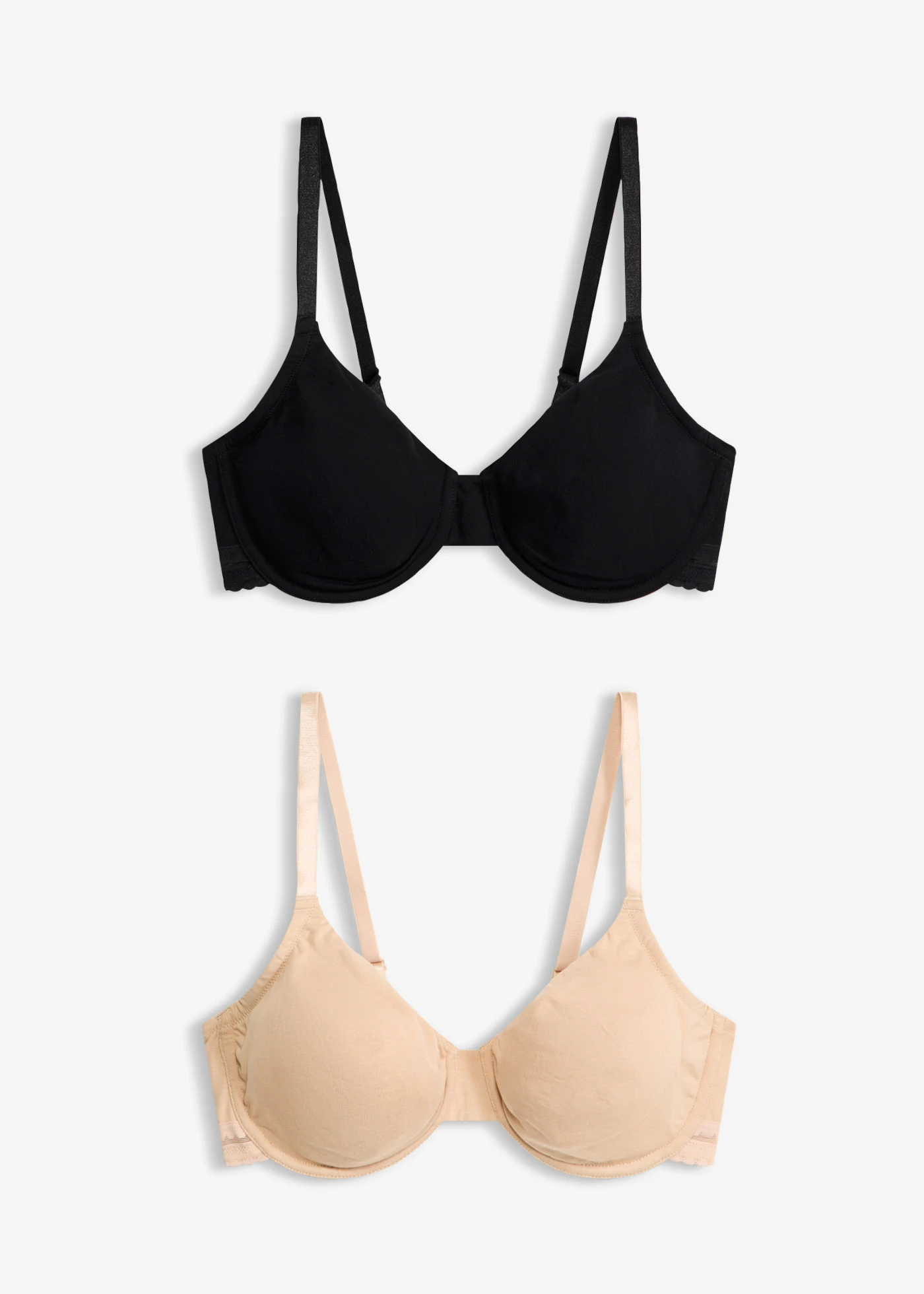 Niet gewatteerde T-shirt bh met beugels van biologisch katoen (set van 2) • zwart+krijtbeige • bonprix online shop