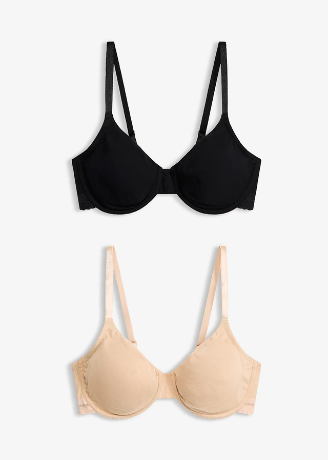 Lot de 2 soutiens-gorge moulés coton non rembourrés avec armatures • noir/beige craie • Boutique bonprix