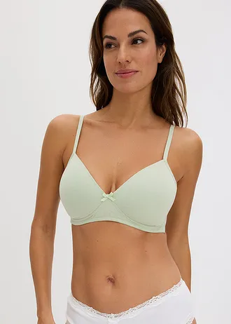 Sutien vătuit fără armătură, cu bumbac organic (3 buc.), culoare: bej+verde-prund+gri-verde