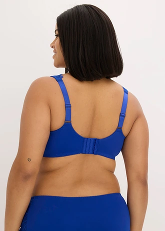 Biustonosz z usztywnianymi miseczkami i detalami w złotym kolorze, kolor: kobaltowy