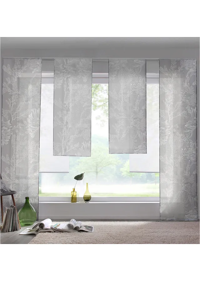 Transparant paneelgordijn met bloemenprint (1 stuk) • grijs/wit • product-page.page-title-suffix