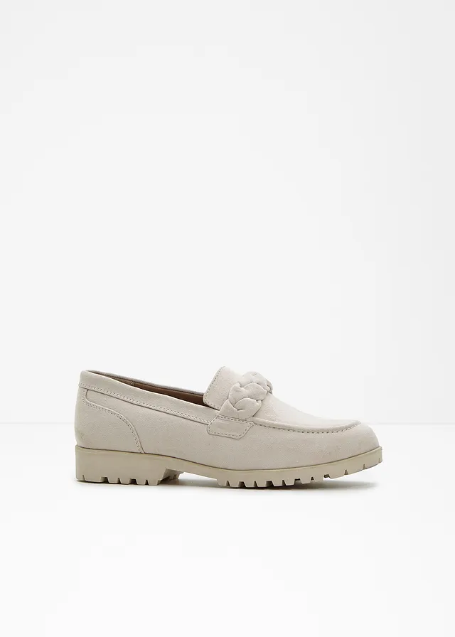 Chunky loafers met vlechtdetails, Kleur: beige