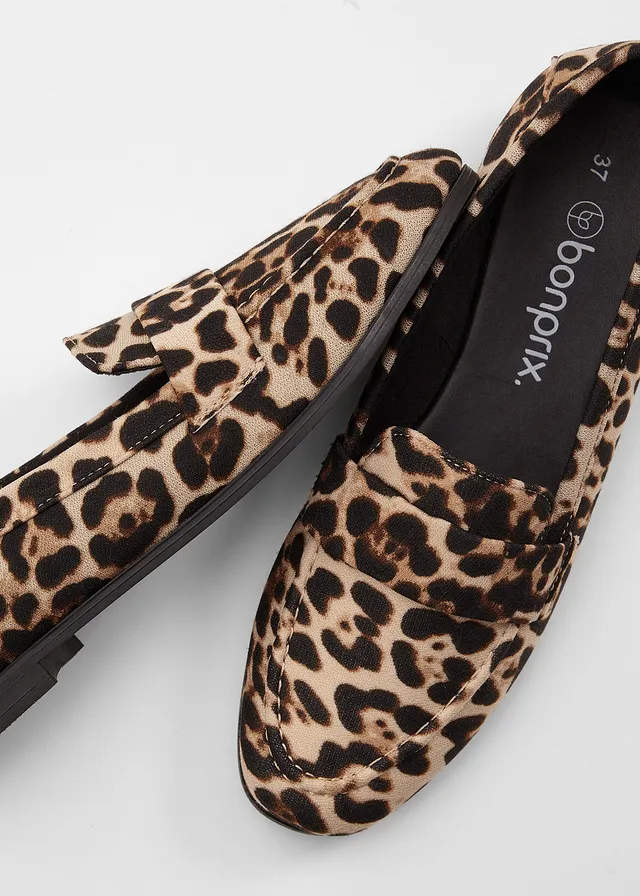 Loafers met dierenprint, Kleur: beige luipaardprint