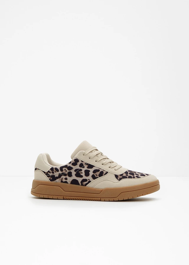 Sneakers met animal print, Kleur: lichtsand/beige luipaardprint