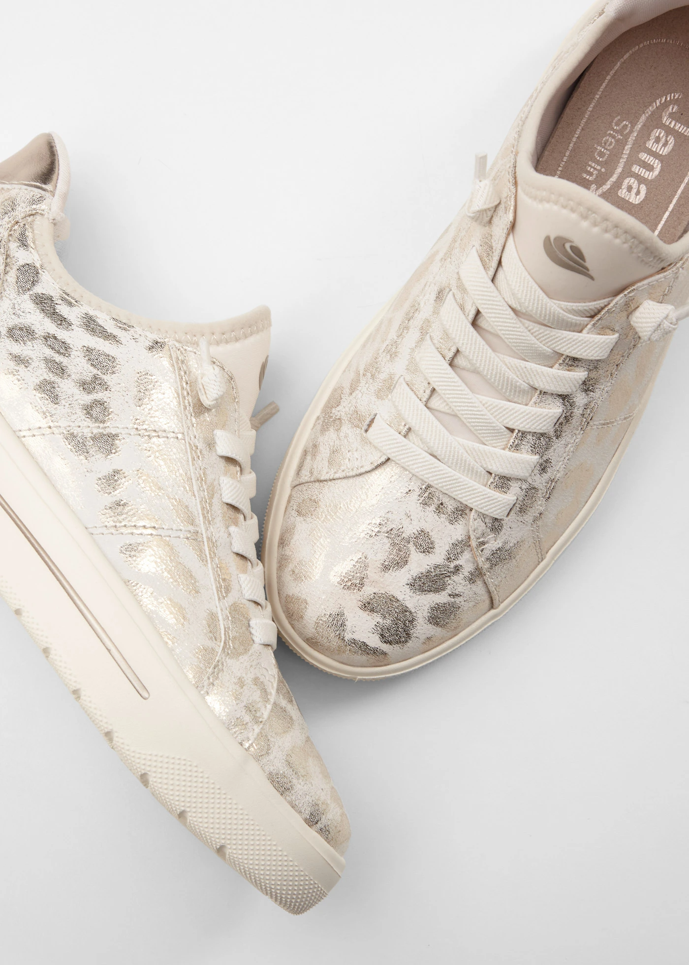 Jana slip-in sneakers in comfortabele breedte • goudkleur met luipaardprint • bonprix online shop