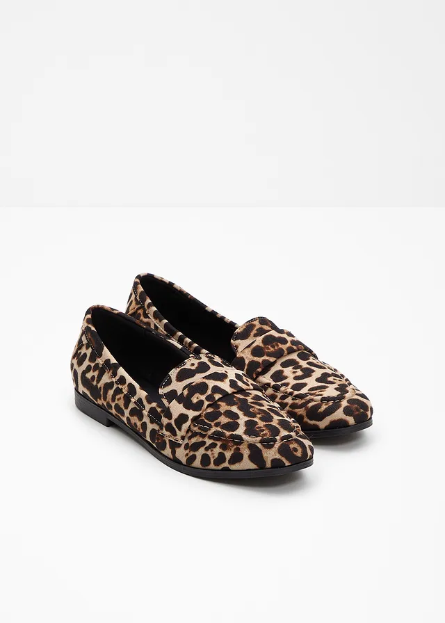 Loafers met dierenprint, Kleur: beige luipaardprint