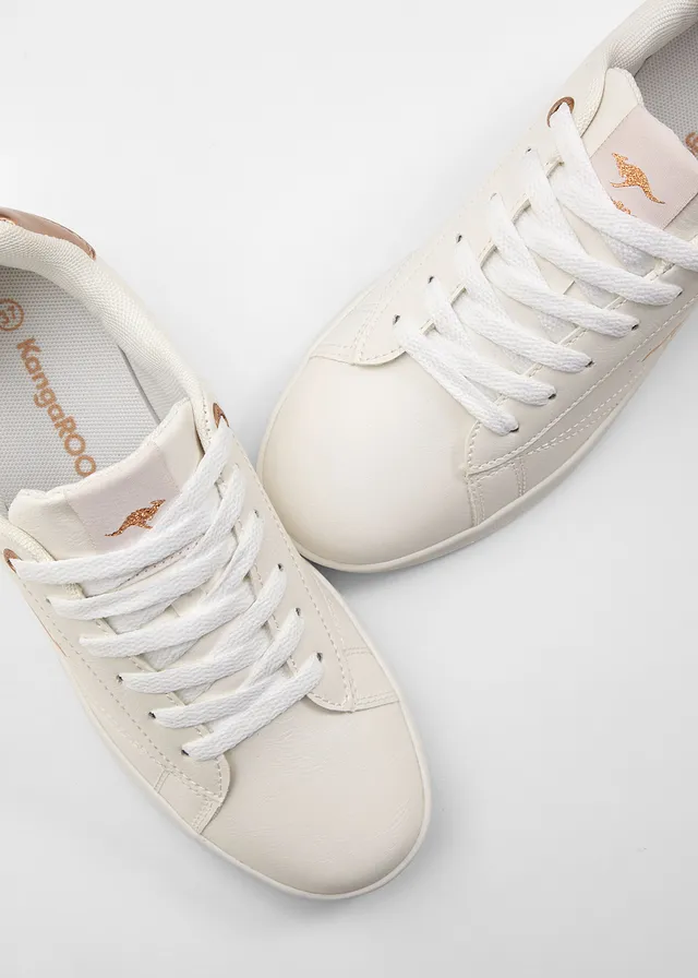 Kangaroos sneakers met metallic details, Kleur: wit-roségoudkleurig