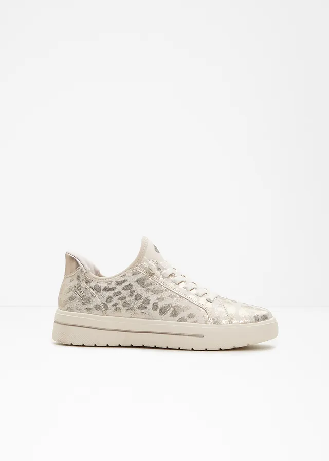 Jana slip-in sneakers in comfortabele breedte, Kleur: goudkleur met luipaardprint