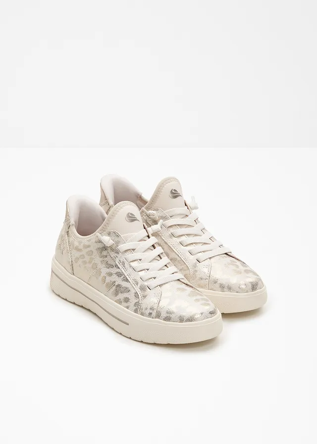 Jana slip-in sneakers in comfortabele breedte, Kleur: goudkleur met luipaardprint