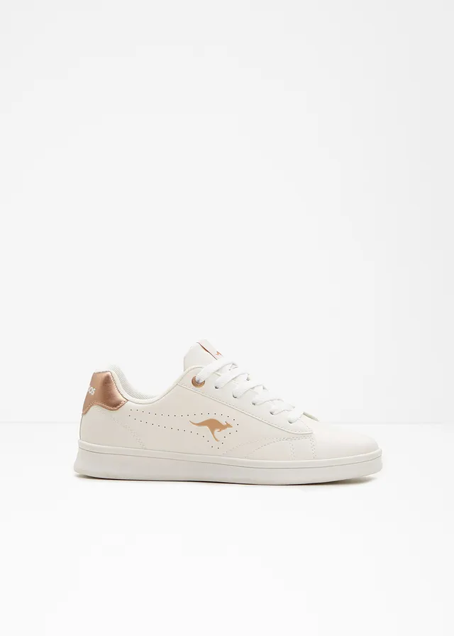 Kangaroos sneakers met metallic details, Kleur: wit-roségoudkleurig