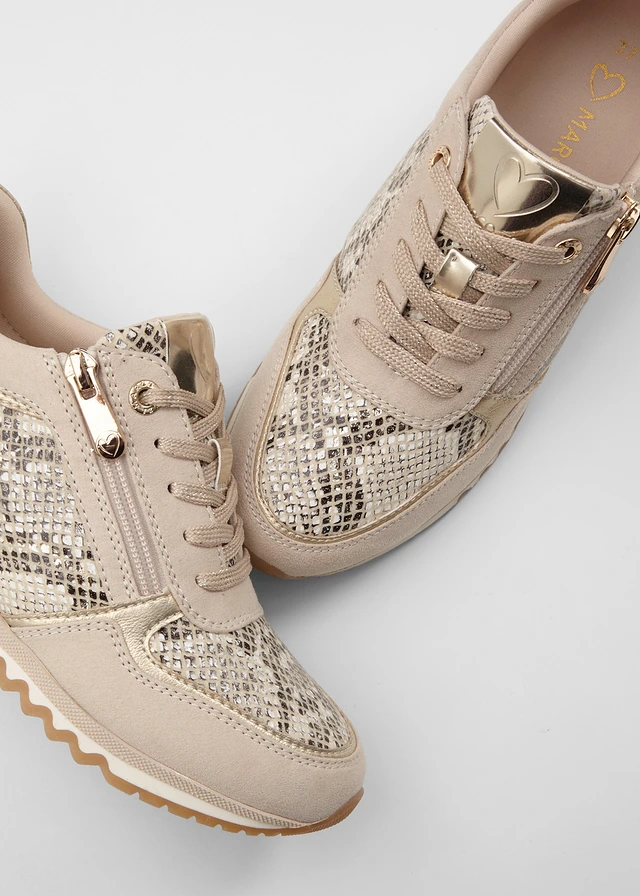 Sneakersy marki Marco Tozzi z zamkiem • beżowy w wężowy wzór • sklep bonprix