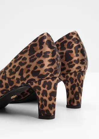 Pantofi Tamaris cu toc înalt, cu model animal print, culoare: imprimeu leo maro