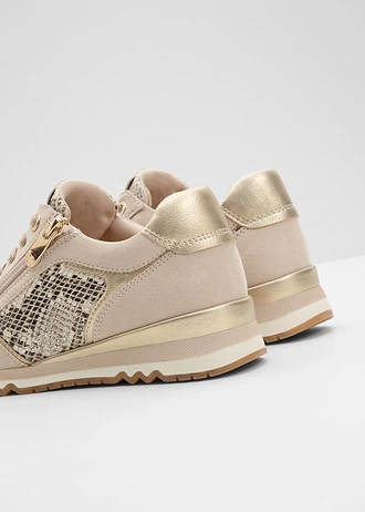 Sneakersy marki Marco Tozzi z zamkiem, kolor: beżowy w wężowy wzór