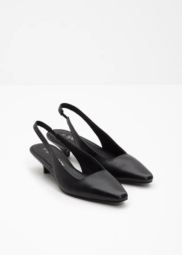 Leren slingback pumps, Kleur: zwart