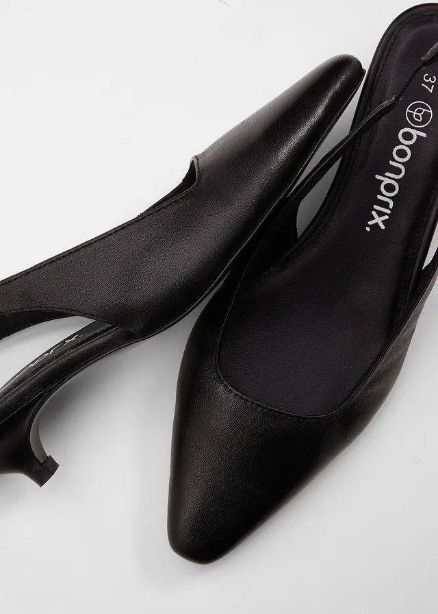 Escarpins slingback en cuir, Couleur: noir