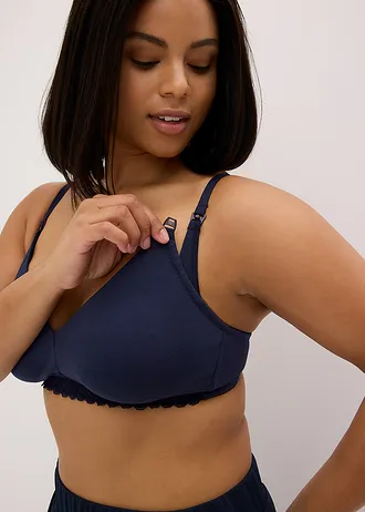 Biustonosz do karmienia piersią, bez fiszbinów, z bawełny organicznej (2 szt.) • beżowy perłowy+niebieski morski plus size • sklep bonprix