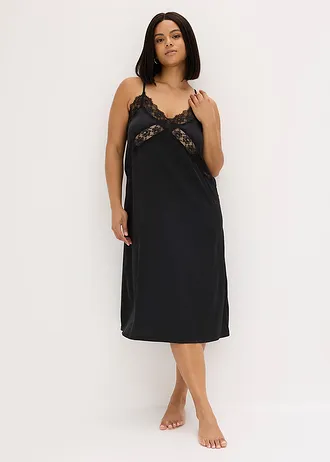 Saténové negližé s jemnou krajkou • černá plus size • bonprix obchod
