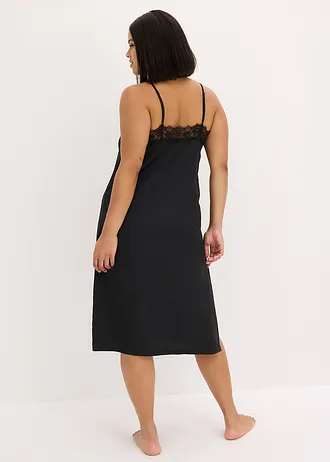Neglijeu din satin, cu dantelă fină • negru plus size • magazin bonprix
