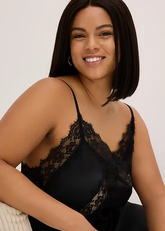 Nuisette en satin avec dentelle • noir plus size • Boutique bonprix
