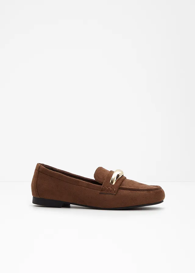 Loafers met metallic details, Kleur: bruin