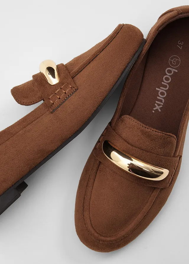 Loafers met metallic details, Kleur: bruin