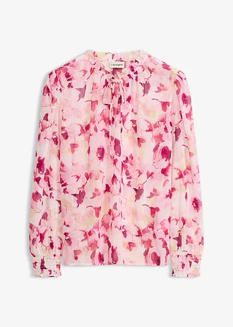 Blouse imprimée en mousseline, Couleur: rose floral
