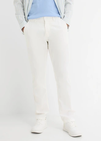 Spodnie chinosy z czystego lnu, regular fit, straight, kolor: biały