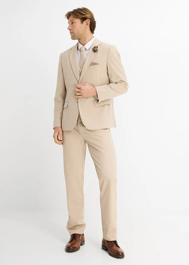 Pak (4-dlg. set) met gilet en stropdas, regular fit, Kleur: lichtbruin gemêleerd