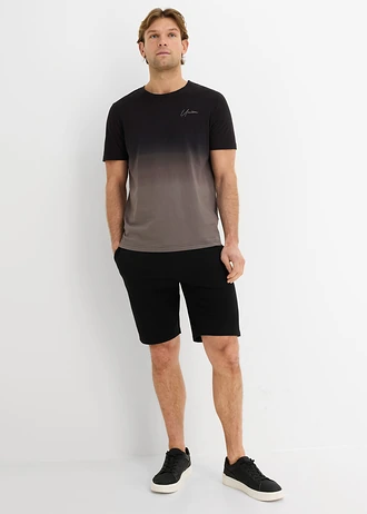 T-shirt en sweatbermuda (2-dlg. set), Kleur: zwart/ rookgrijs