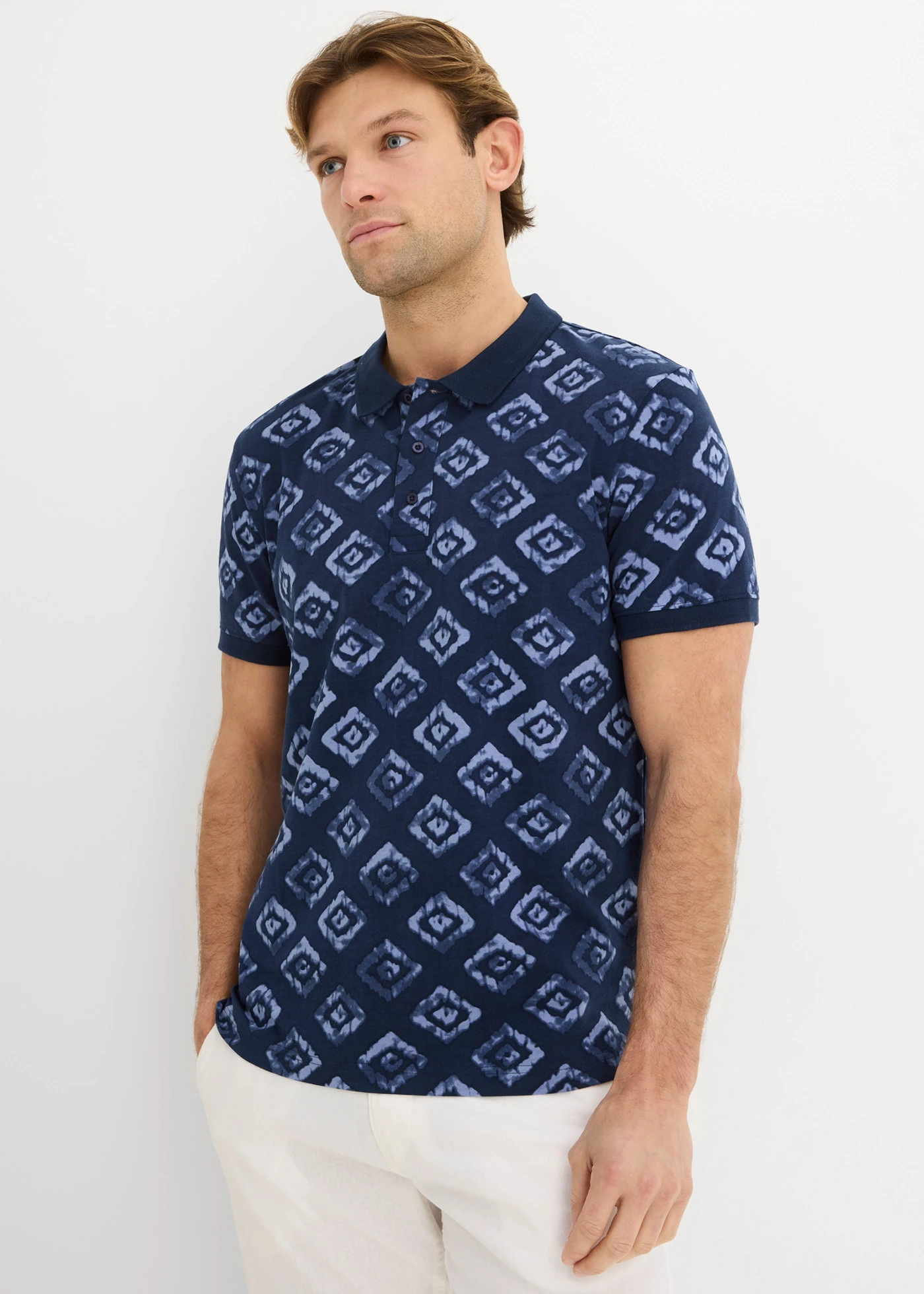 Dzsörzé pólóing bio-pamuttal, Slim Fit • sötétkék/mintás • bonprix áruház