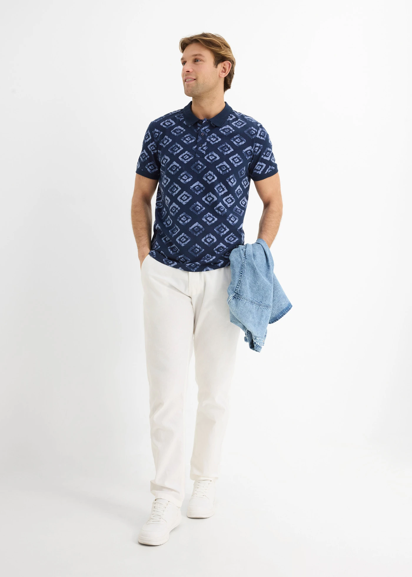 Bluză polo din jerse, Slim Fit • bleumarin cu imprimeu • magazin bonprix