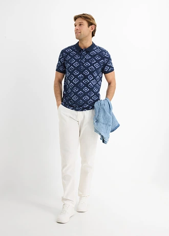 Koszulka polo z dżerseju z bawełny organicznej, slim fit • granatowy z nadrukiem • sklep bonprix
