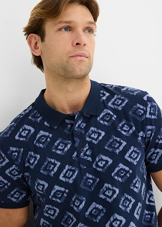 Koszulka polo z dżerseju z bawełny organicznej, slim fit • granatowy z nadrukiem • sklep bonprix