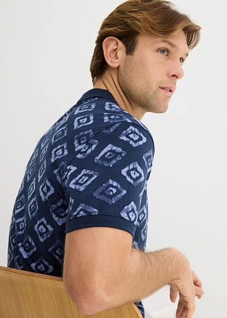 Polo slim en jersey, Couleur: bleu foncé imprimé