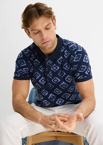 Koszulka polo z dżerseju z bawełny organicznej, slim fit • granatowy z nadrukiem • sklep bonprix