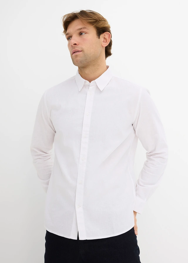 Overhemd met lange mouwen van een luchtige linnenmix, modern fit • wit • product-page.page-title-suffix