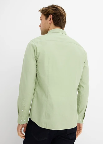 Overhemd met lange mouwen van een luchtige linnenmix, modern fit, Kleur: bleekgroen