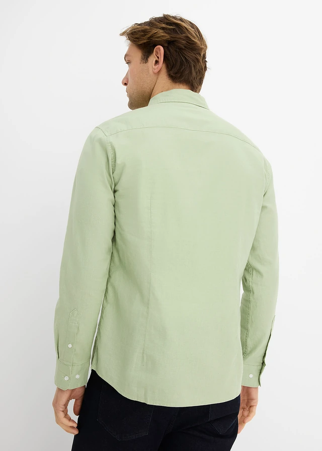 Overhemd met lange mouwen van een luchtige linnenmix, modern fit, Kleur: bleekgroen