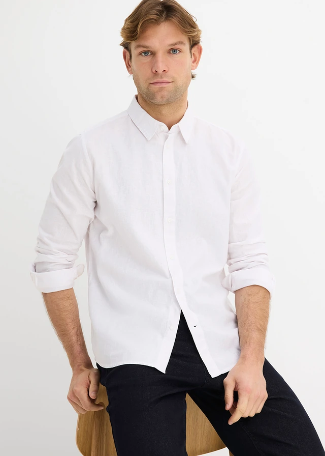 Overhemd met lange mouwen van een luchtige linnenmix, modern fit • wit • product-page.page-title-suffix