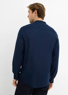 Chemise à manches longues retroussables en lin mélangé pour une sensation de fraîcheur, Couleur: bleu foncé