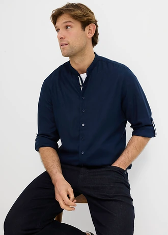 Chemise manches longues en matière fraîche et légère • bleu foncé • Boutique bonprix