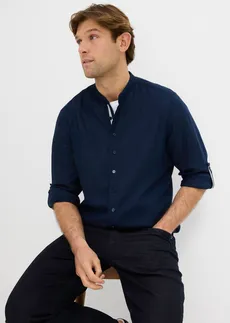 Shirt met lange mouwen van een luchtige linnenmix • donkerblauw • bonprix online shop