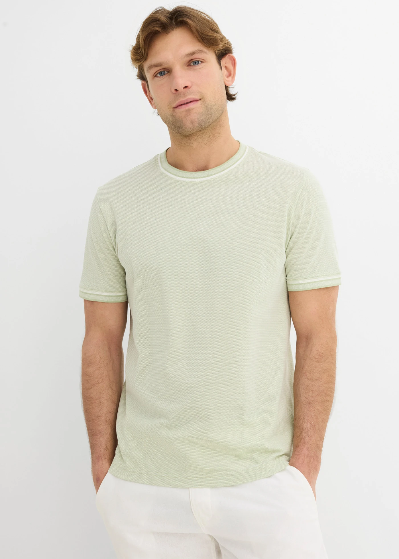 Tricou 100% din bumbac organic pique • gri-verde melanj • magazin bonprix