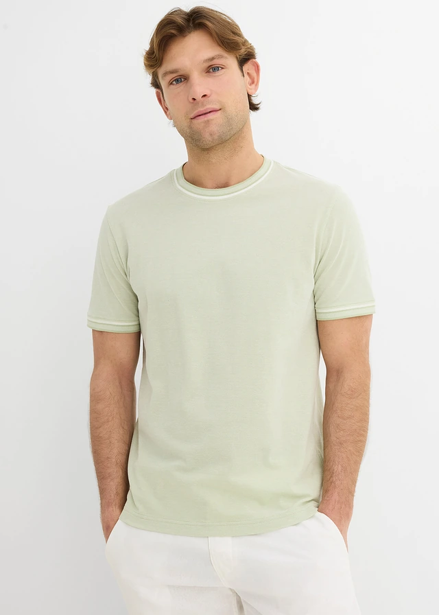 Piqué T-shirt van puur biologisch katoen, Kleur: lichtgroen gemêleerd
