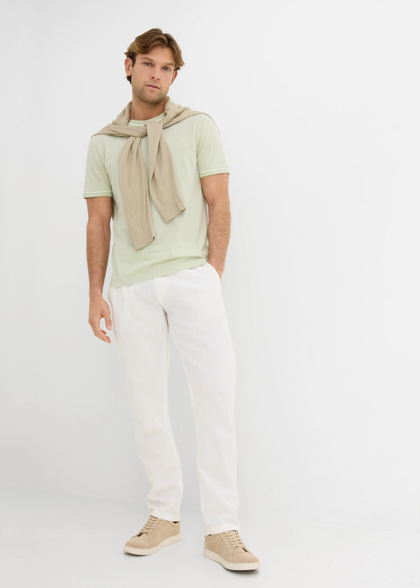 T-shirt en maille piquée 100% coton • vert pâle chiné • Boutique bonprix