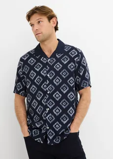 Chemise manches courtes col cubain • bleu foncé imprimé • Boutique bonprix