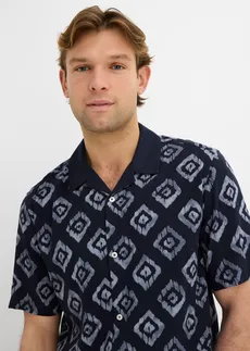 Chemise manches courtes col cubain • bleu foncé imprimé • Boutique bonprix