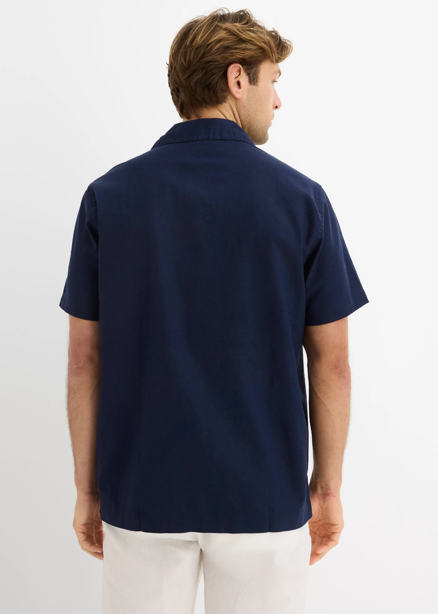 Overhemd met linnen en korte mouwen, loose fit • donkerblauw • bonprix online shop