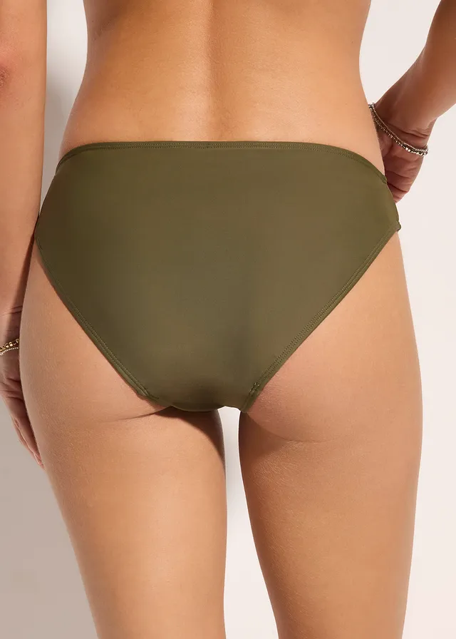 Bikinibroekje met hoge beenuitsnijding (2 stuks), Kleur: zwart+donkerolijfgroen